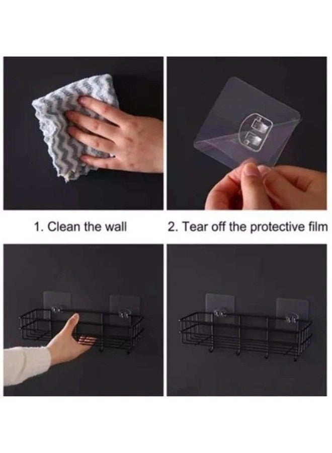 iSTAR GI Steel Self-Adhesive Multipurpose Bathroom Shelf with Hooks/Towel Holder/Rack/Bathroom Accessories-Wall Mount - (Black,Powder Coated) (Pack of 2) - Image 5